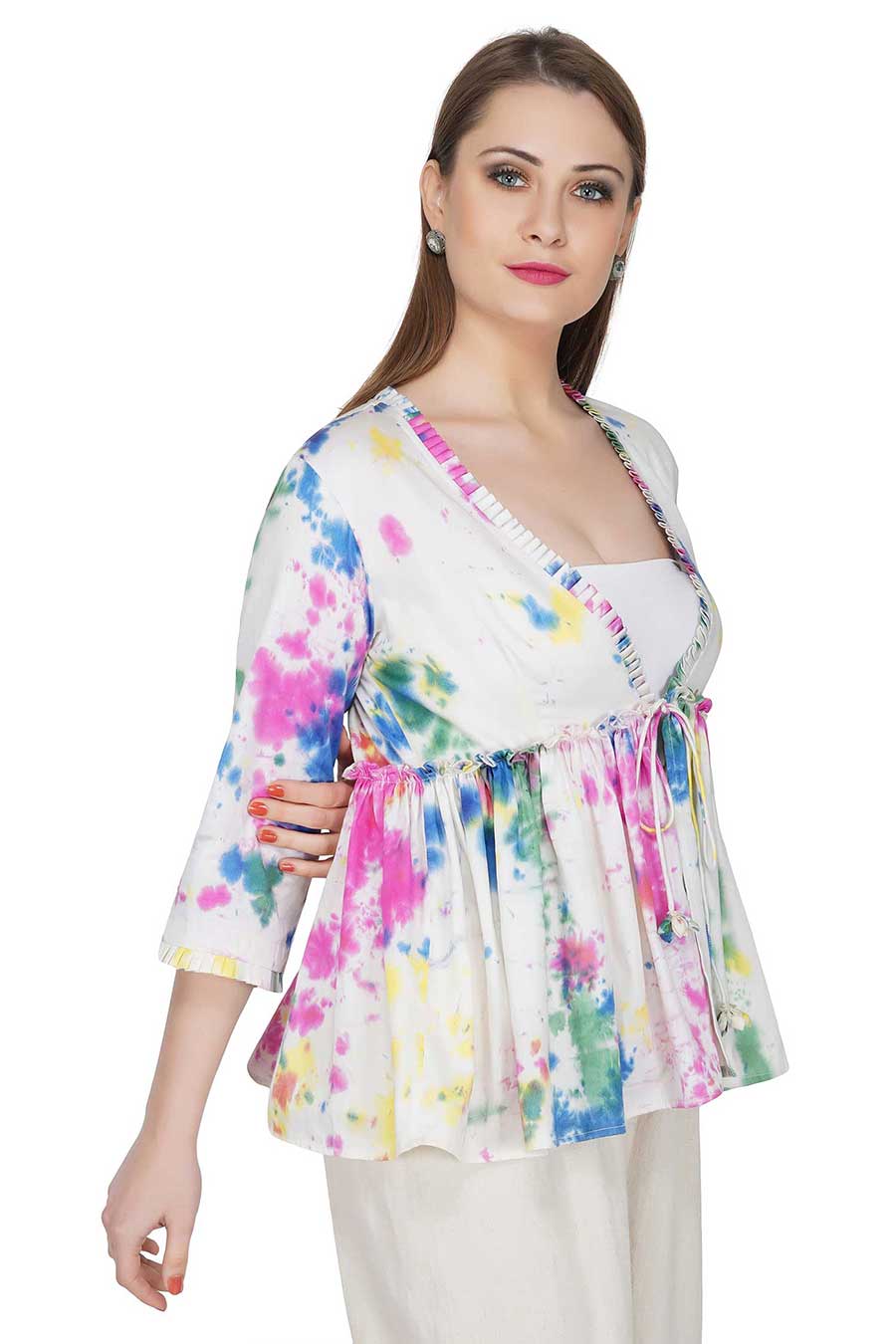Marble Dyed Cream Pleated Top