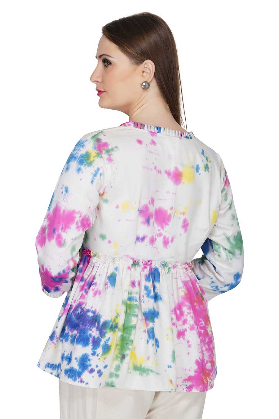 Marble Dyed Cream Pleated Top