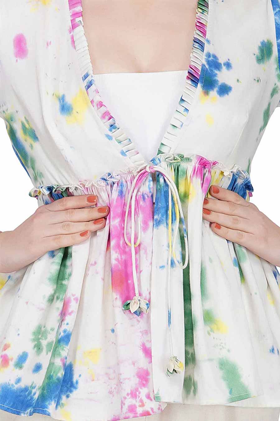 Marble Dyed Cream Pleated Top