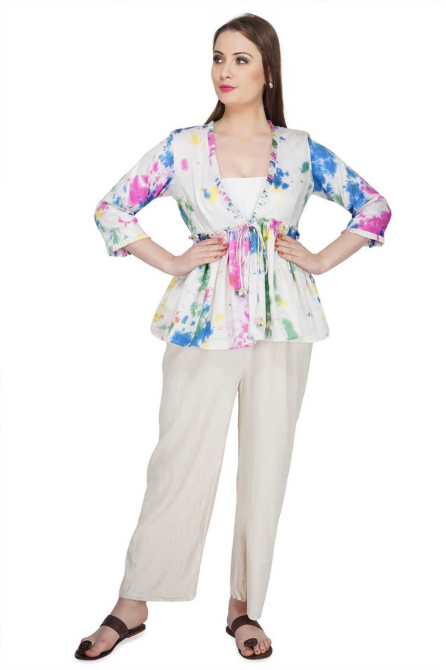 Marble Dyed Cream Pleated Top