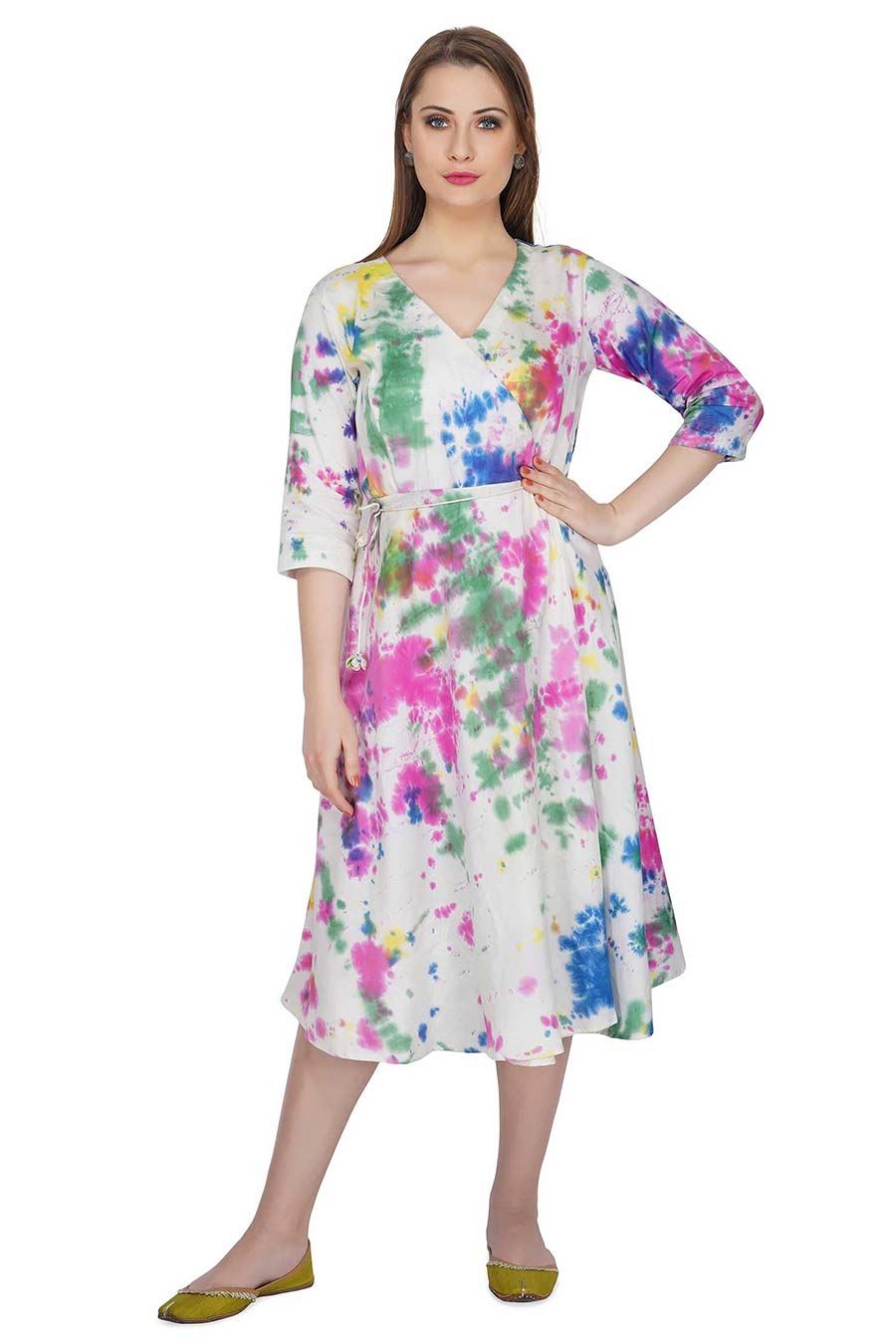 Marble Dyed Cream Wrap Dress