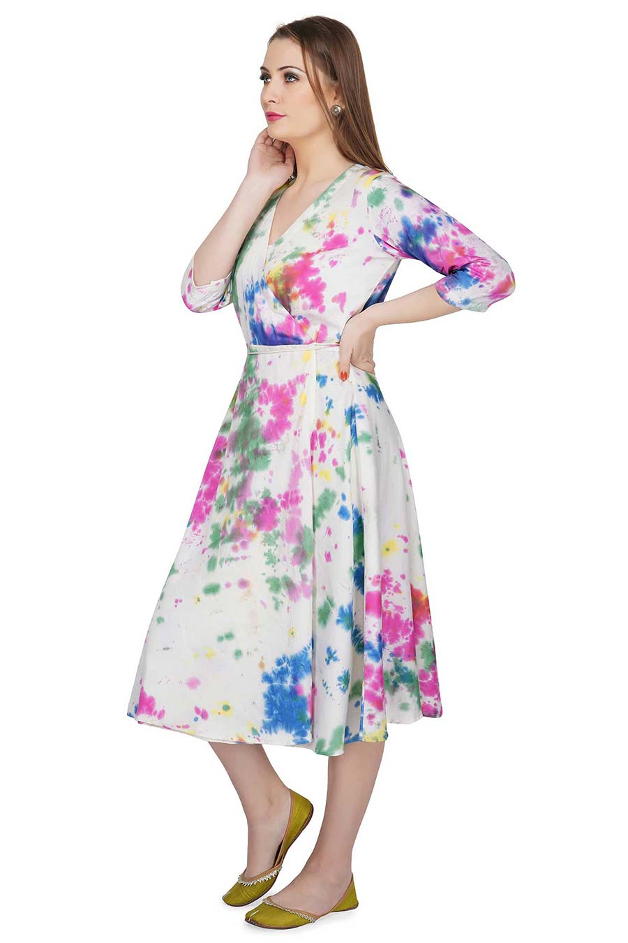Marble Dyed Cream Wrap Dress