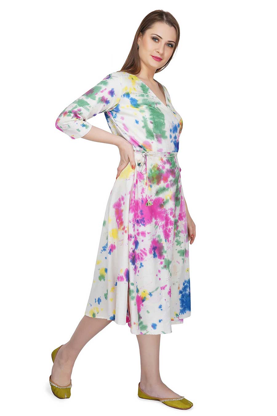 Marble Dyed Cream Wrap Dress