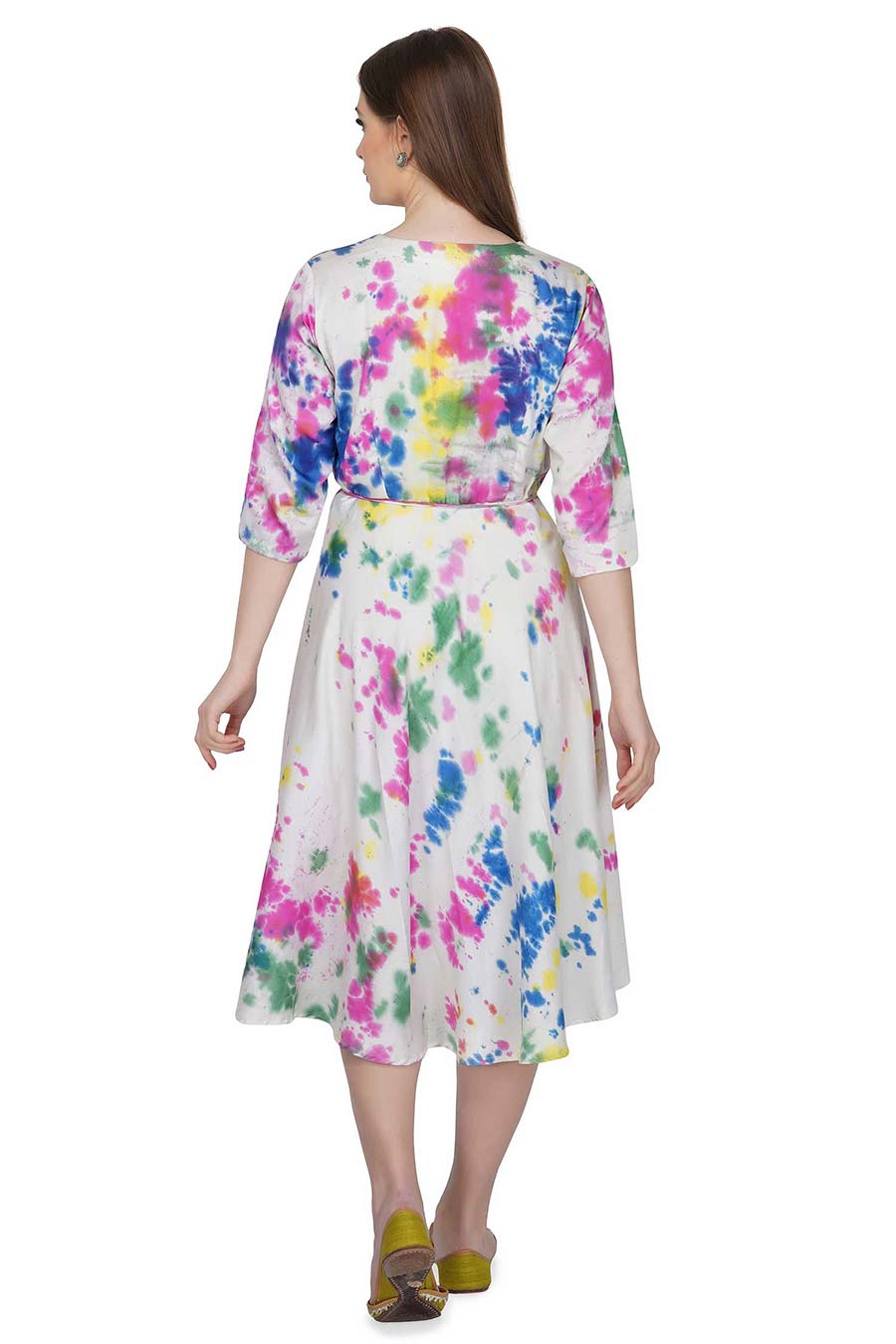 Marble Dyed Cream Wrap Dress