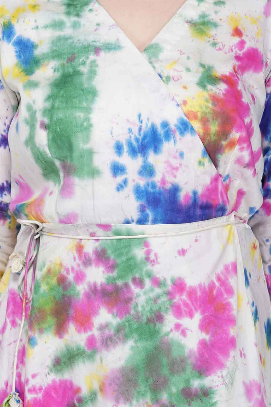 Marble Dyed Cream Wrap Dress