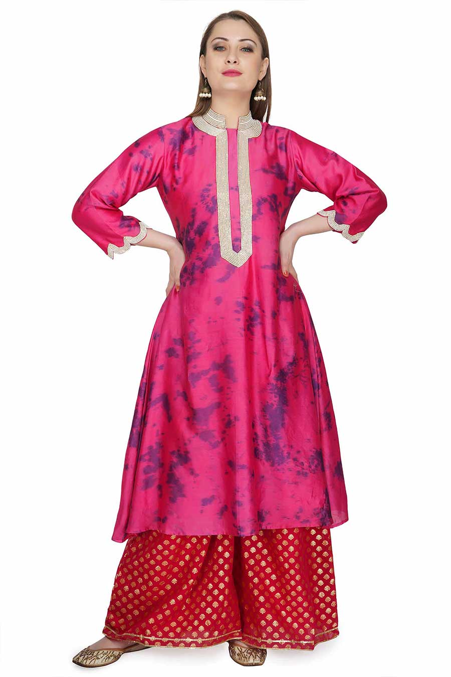 Marble Dyed Maroon Embroidered Kurta