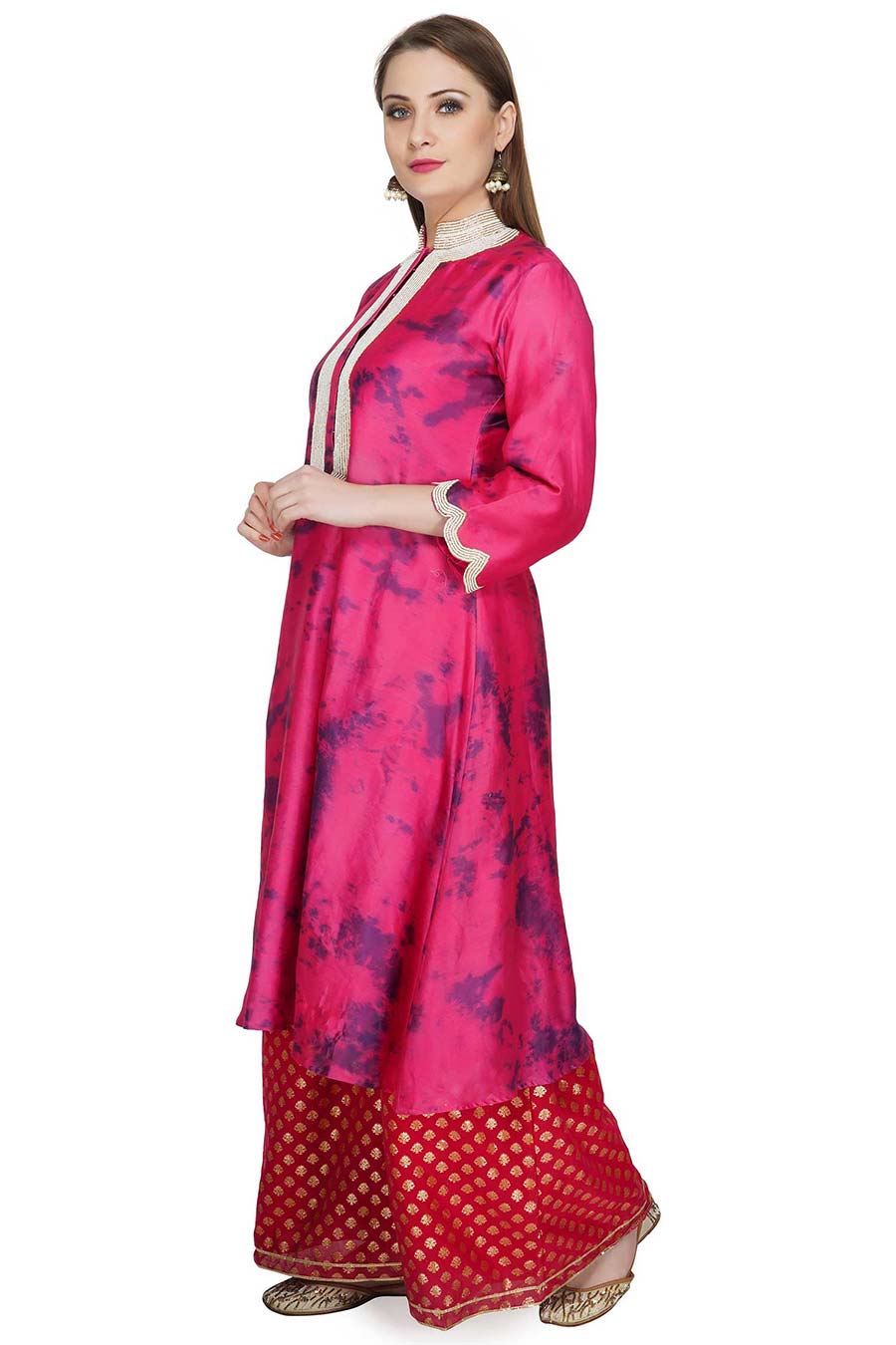 Marble Dyed Maroon Embroidered Kurta