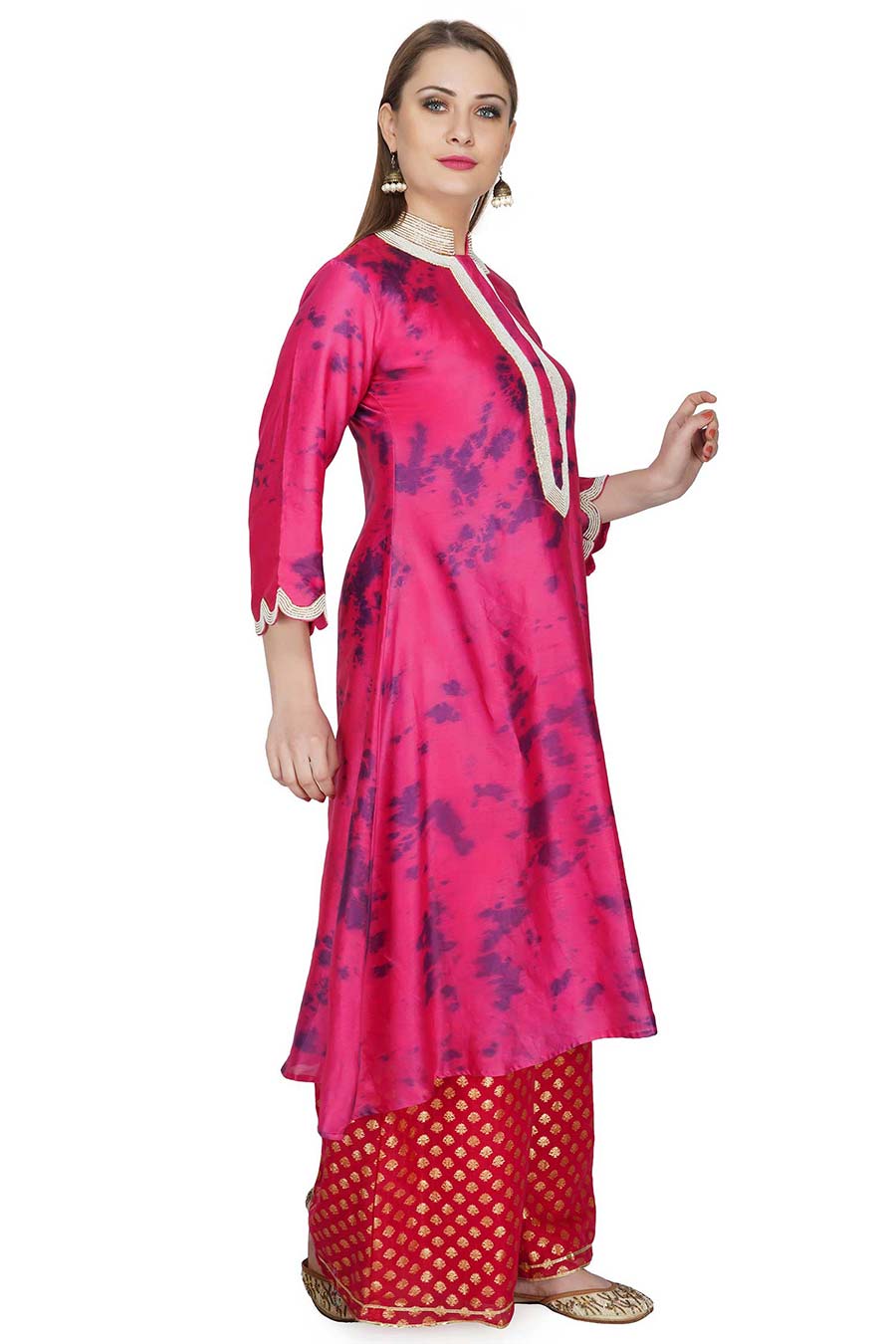 Marble Dyed Maroon Embroidered Kurta