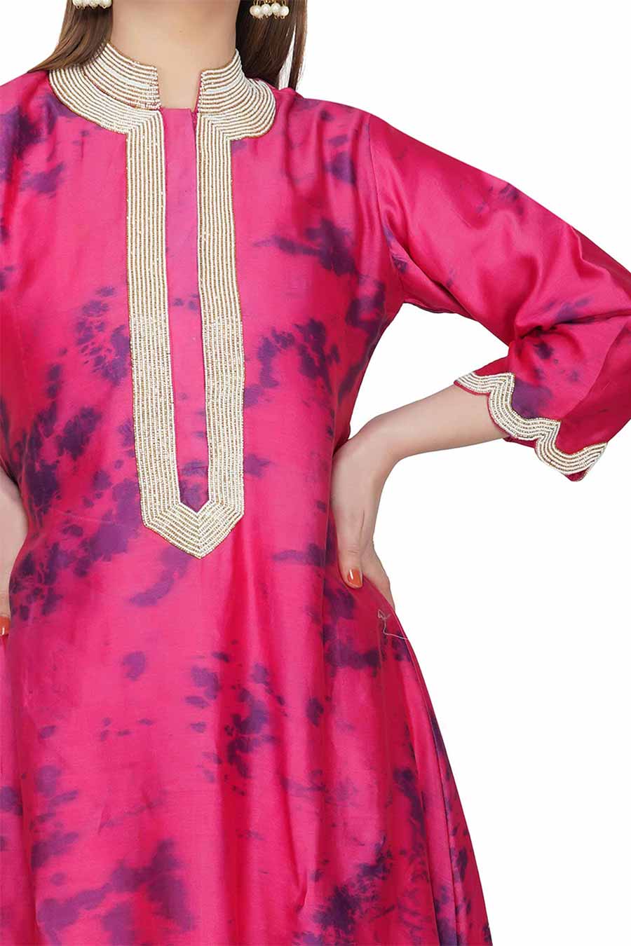 Marble Dyed Maroon Embroidered Kurta