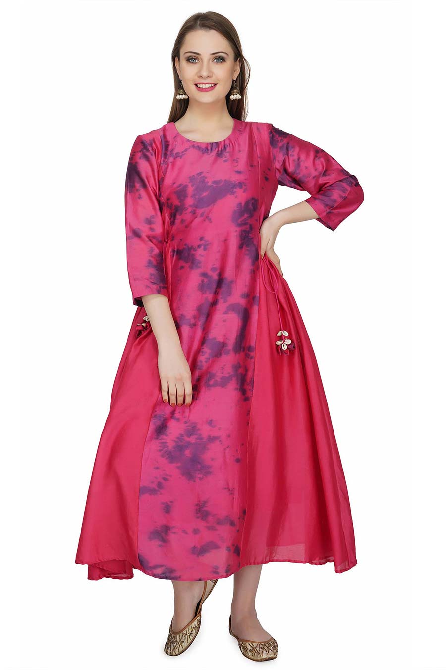 Marble Dyed Maroon Panel Dress