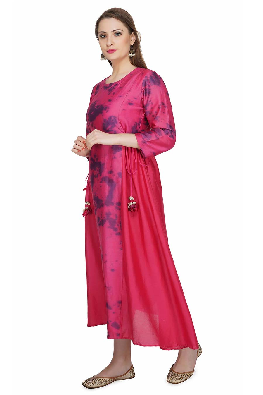 Marble Dyed Maroon Panel Dress