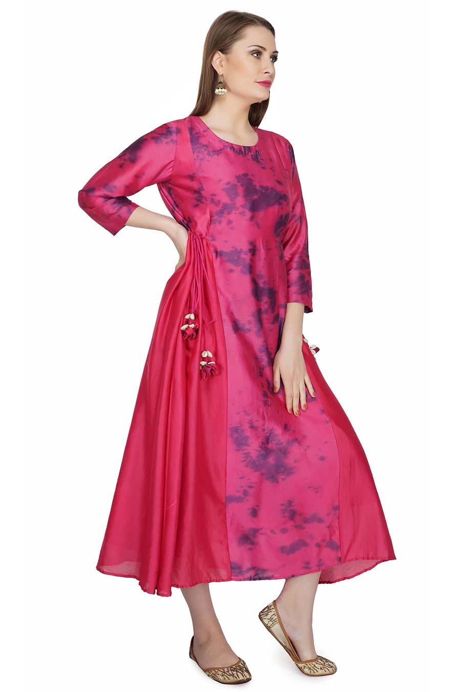 Marble Dyed Maroon Panel Dress