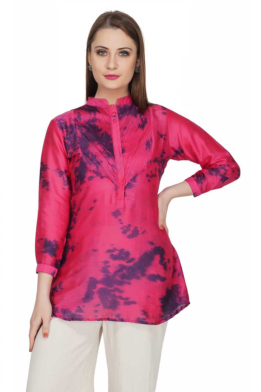 Marble Dyed Maroon Pintuck Top