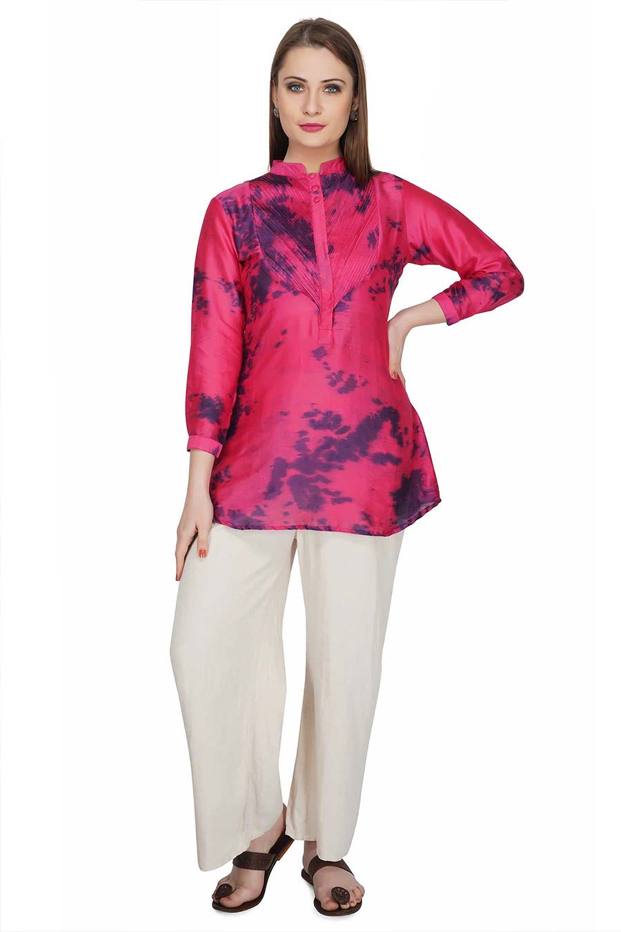 Marble Dyed Maroon Pintuck Top