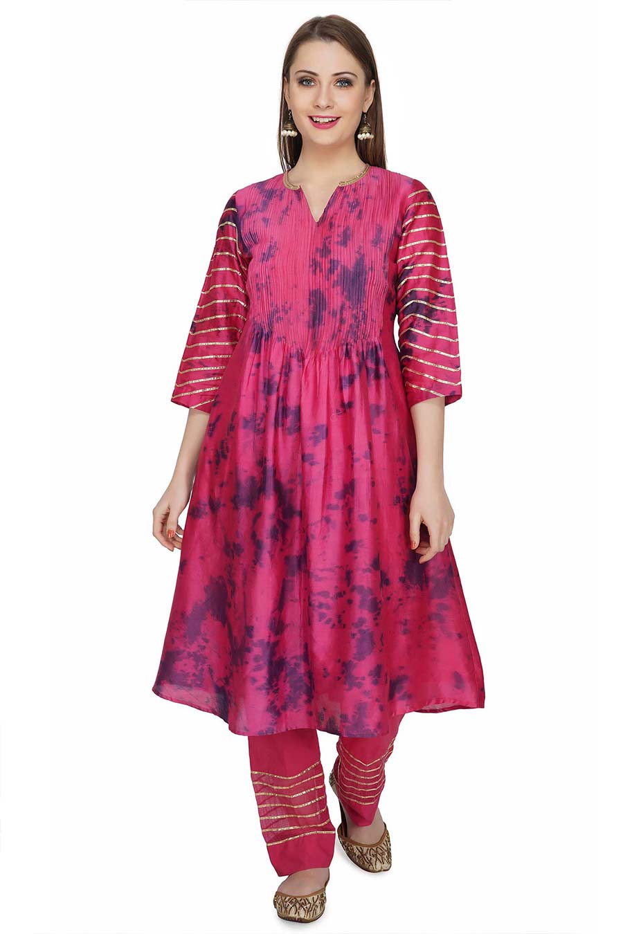 Marble Dyed Maroon Pintuck Kurta