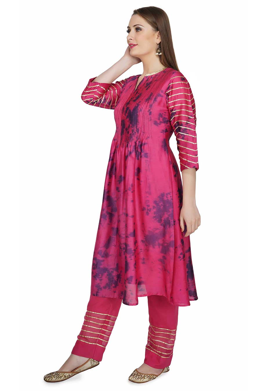 Marble Dyed Maroon Pintuck Kurta