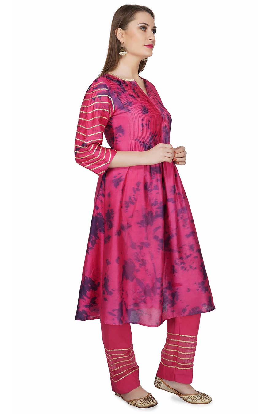 Marble Dyed Maroon Pintuck Kurta