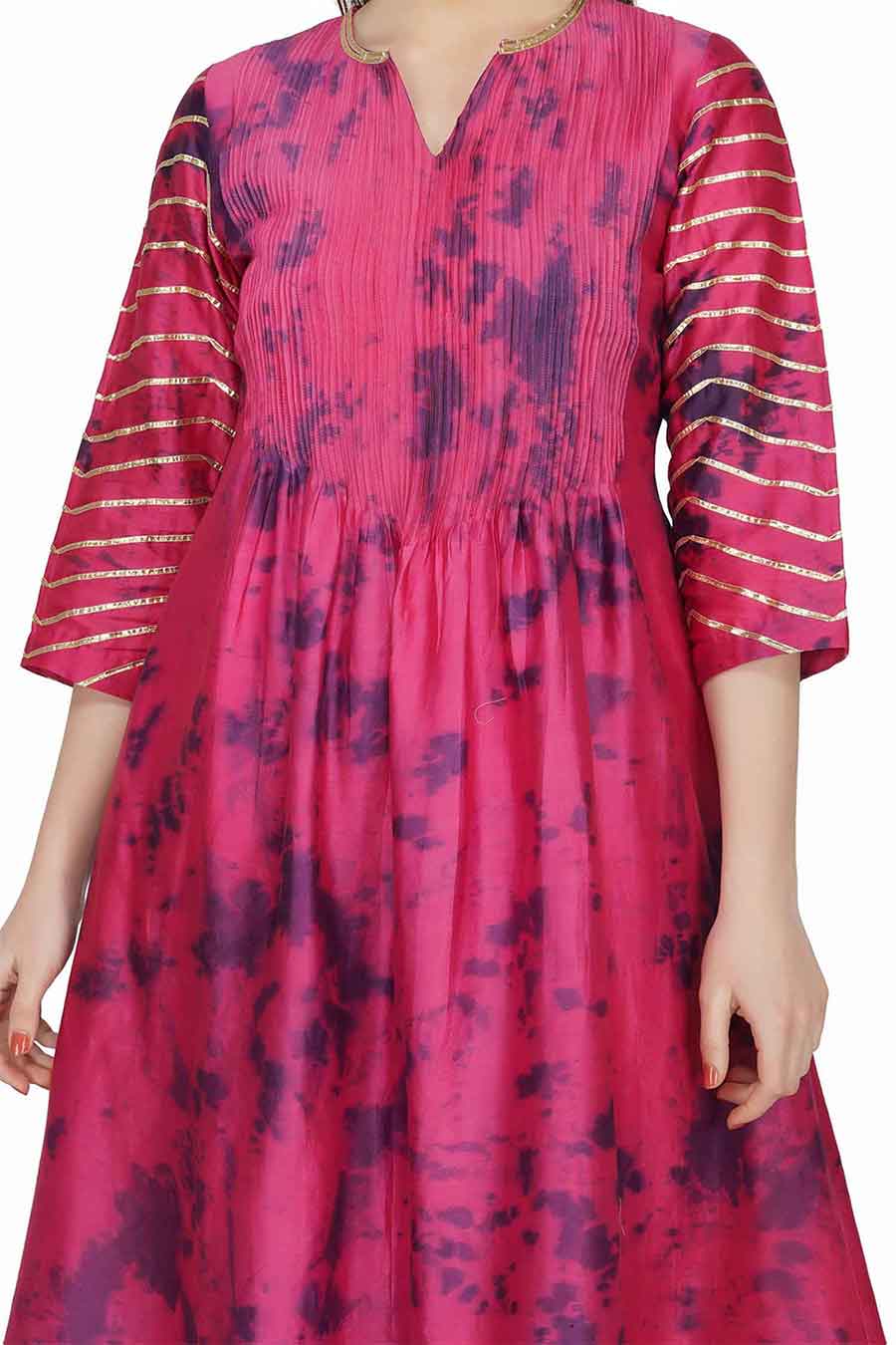 Marble Dyed Maroon Pintuck Kurta