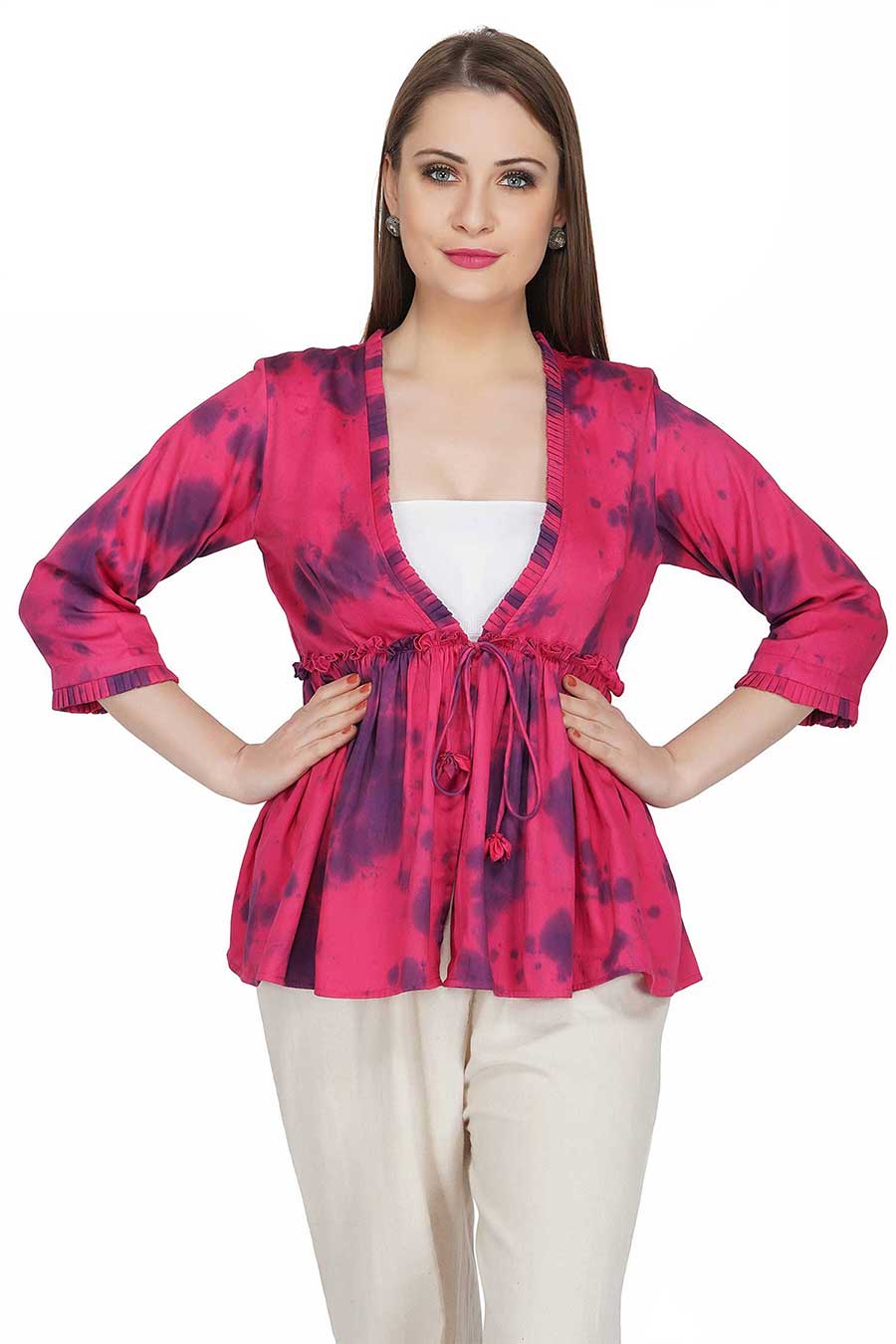 Marble Dyed Maroon Pleated Top