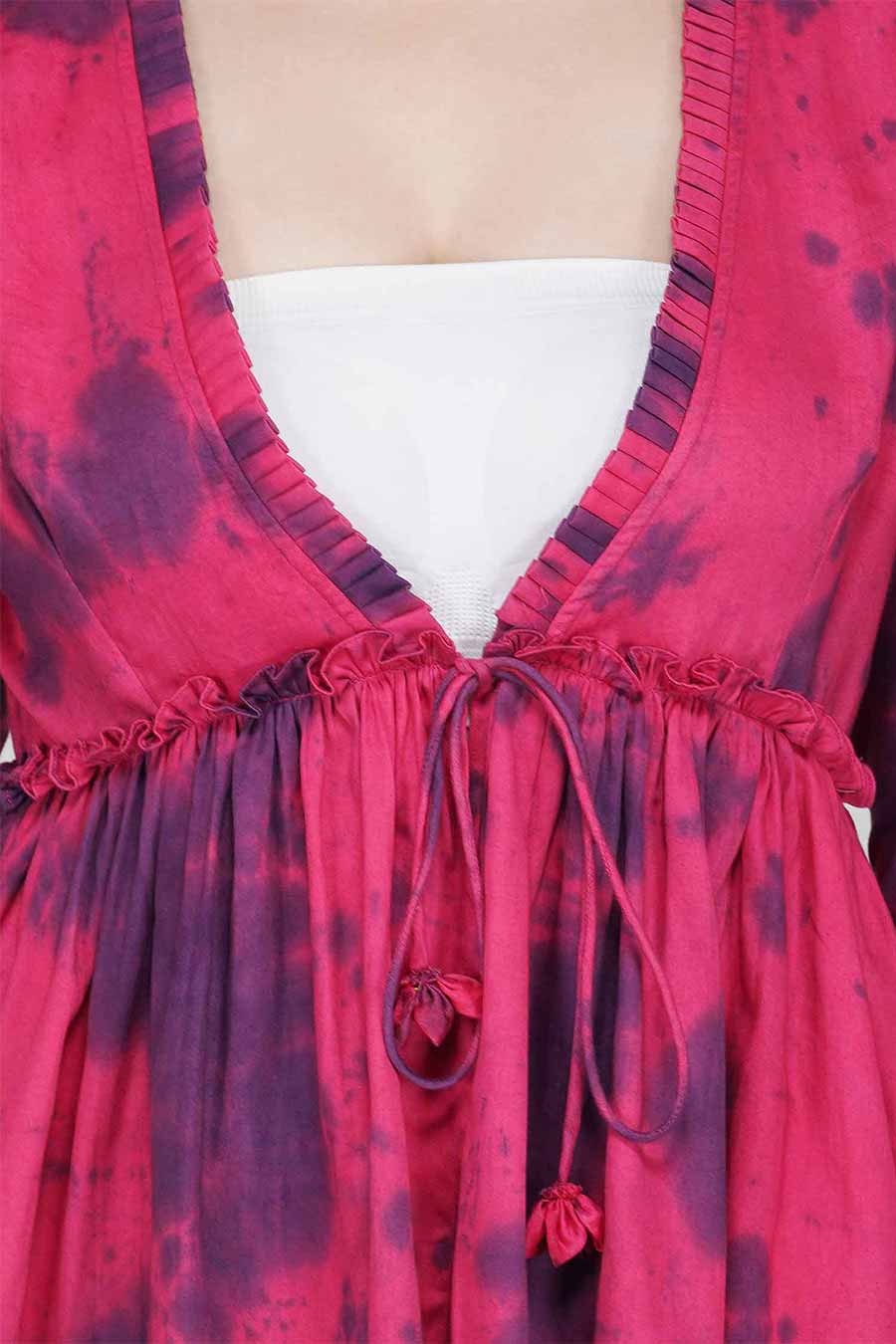 Marble Dyed Maroon Pleated Top