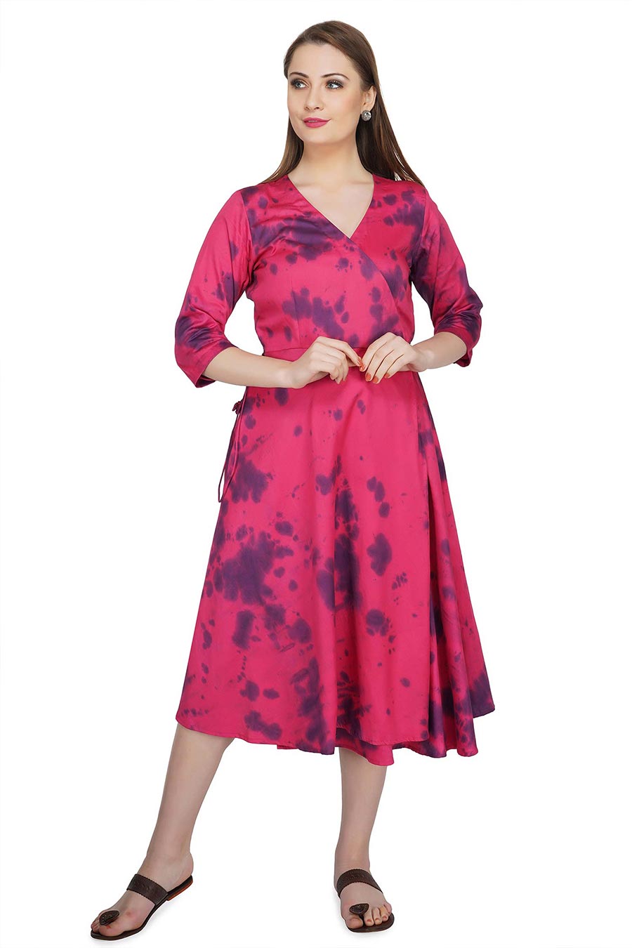 Marble Dyed Maroon Wrap Dress