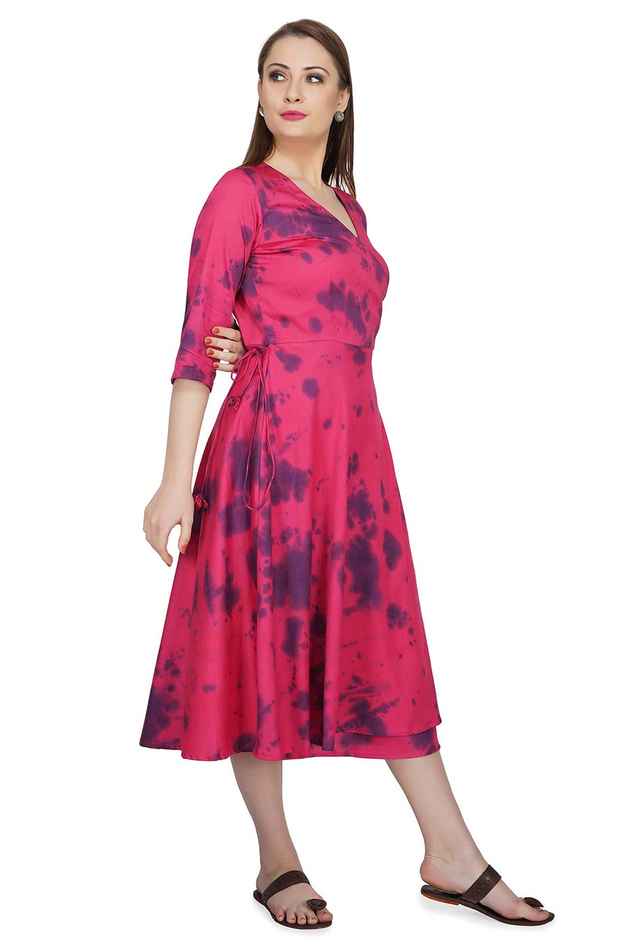 Marble Dyed Maroon Wrap Dress