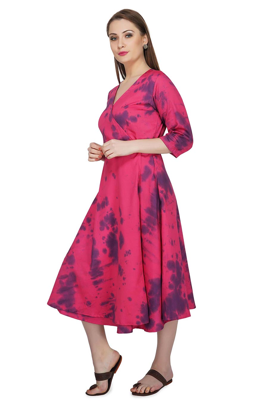 Marble Dyed Maroon Wrap Dress