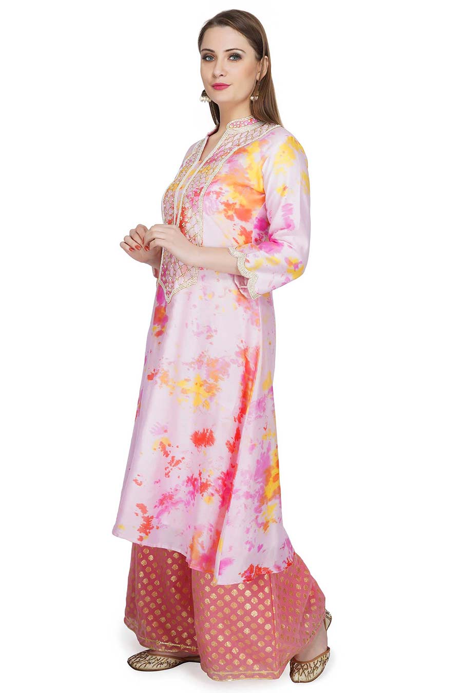 Marble Dyed Pink Embroidered Kurta
