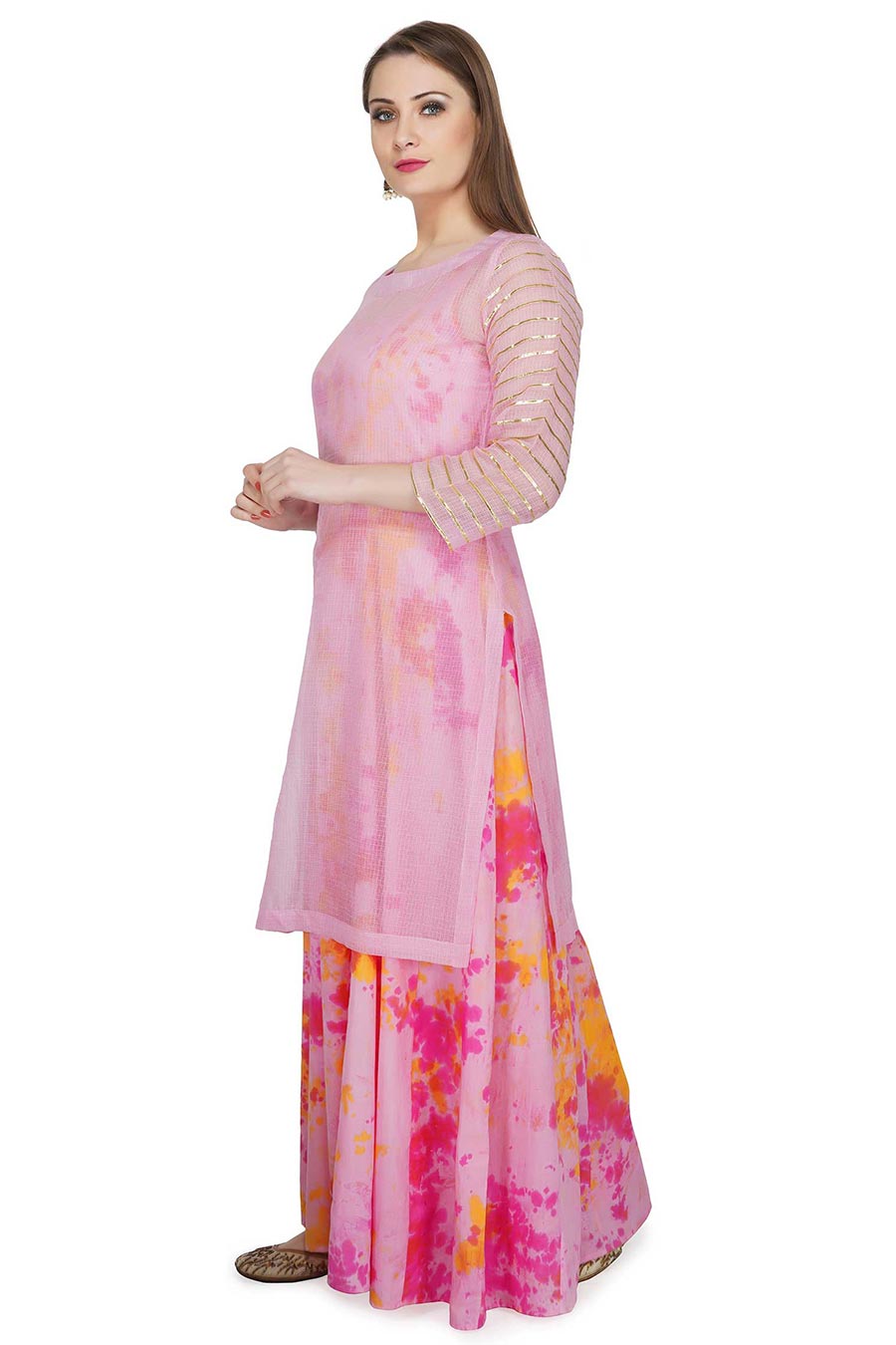 Pink Dress With Overlay Kurta & Dupatta