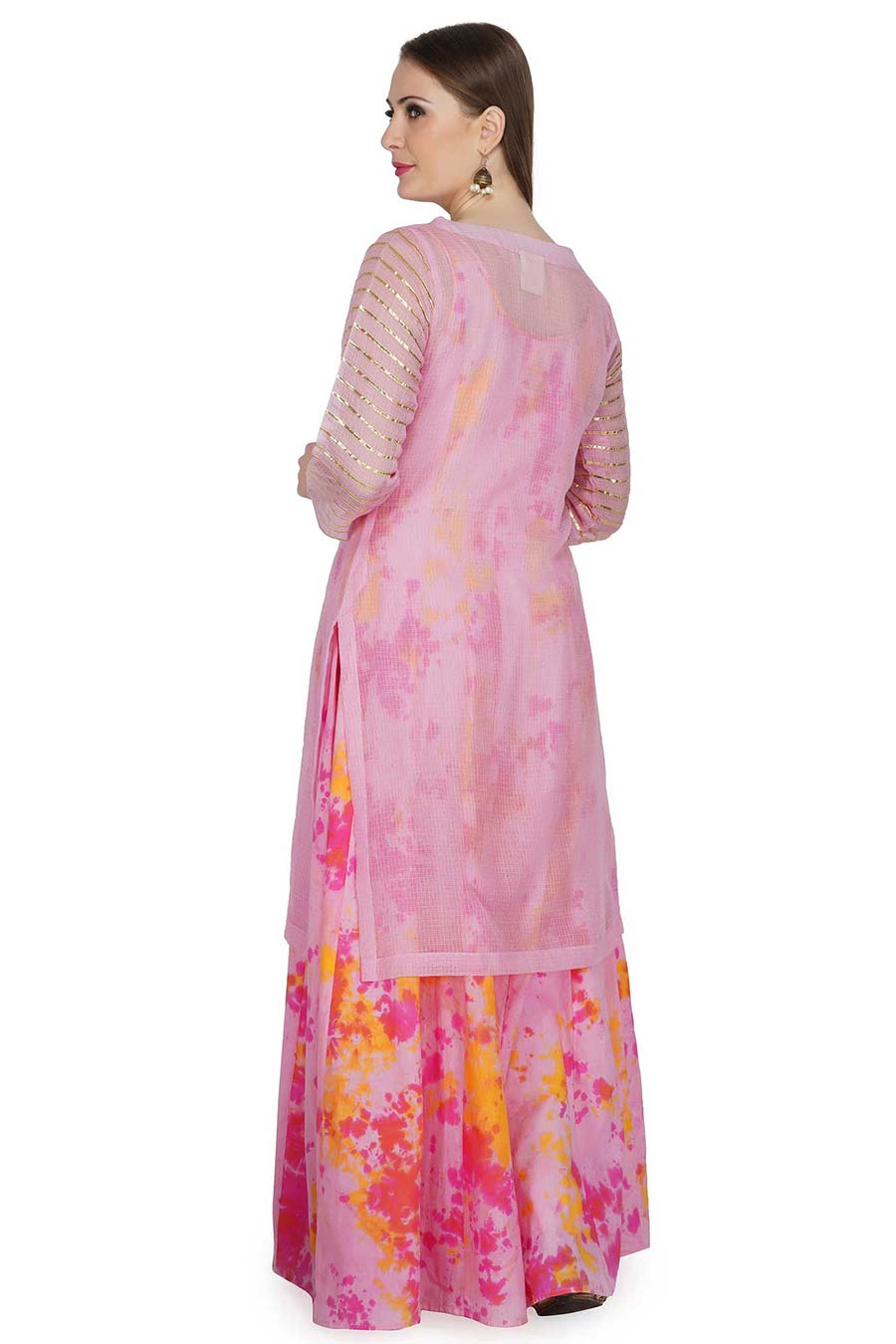 Pink Dress With Overlay Kurta & Dupatta