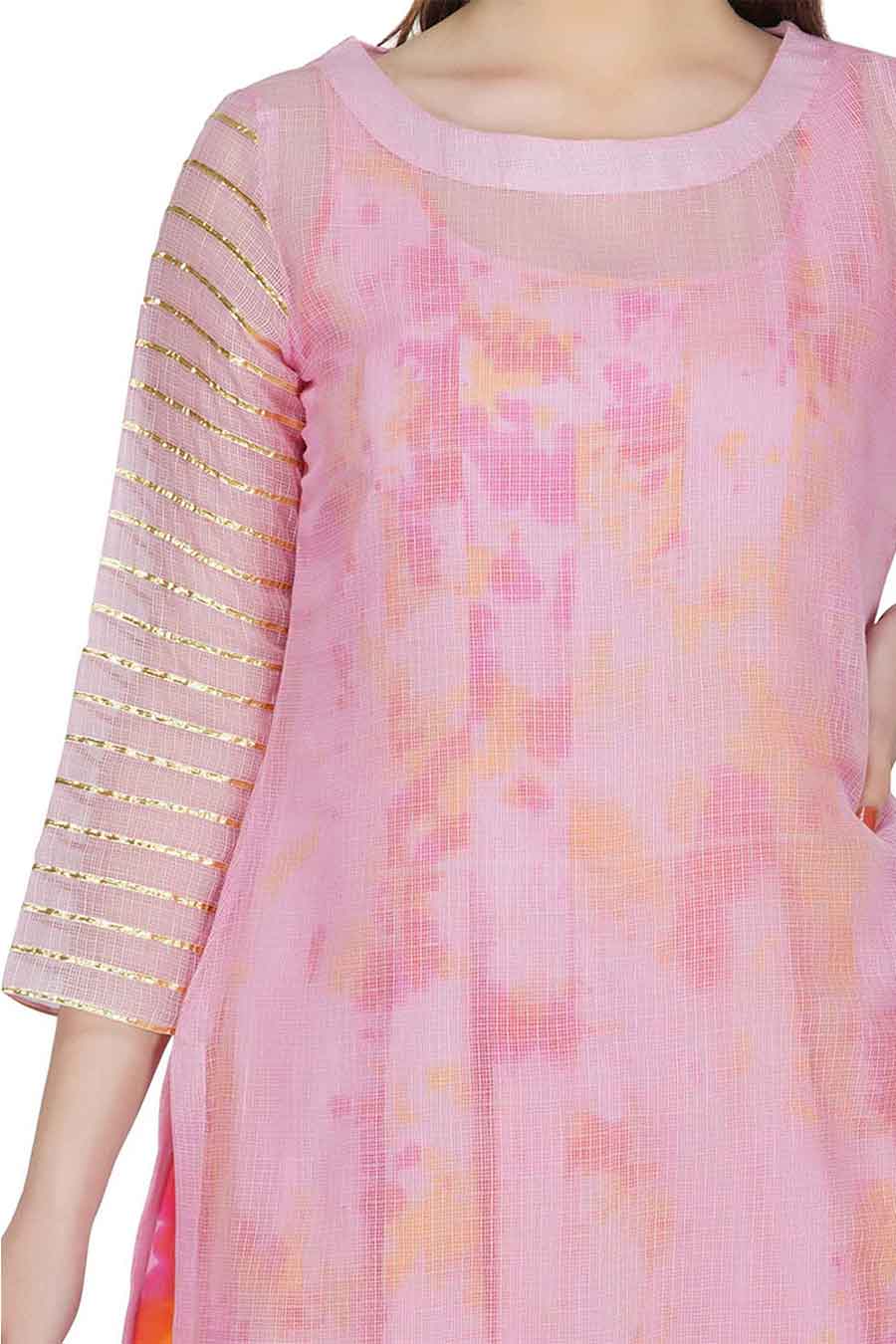 Pink Dress With Overlay Kurta & Dupatta
