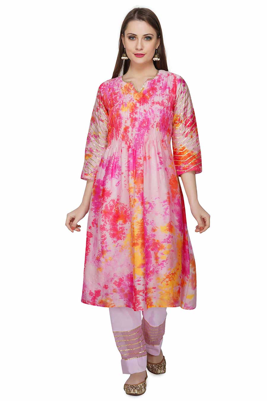 Marble Dyed Pink Pintuck Kurta