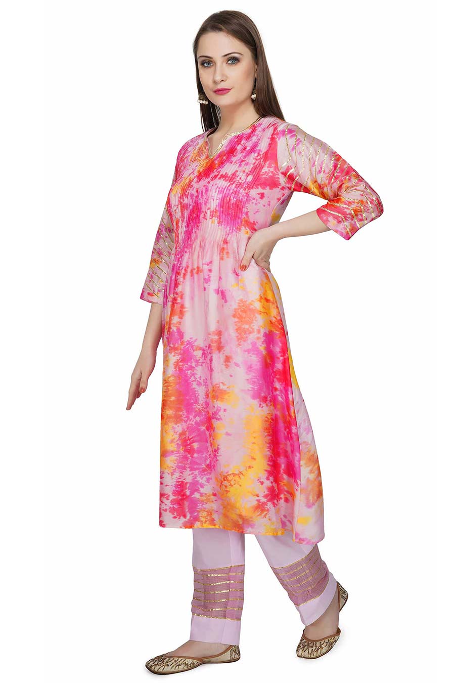Marble Dyed Pink Pintuck Kurta