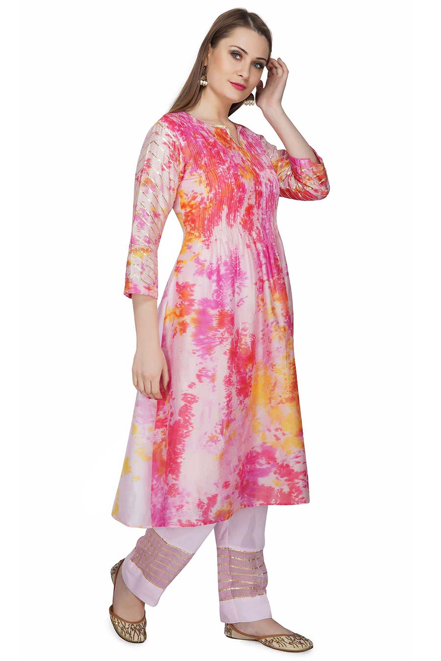 Marble Dyed Pink Pintuck Kurta