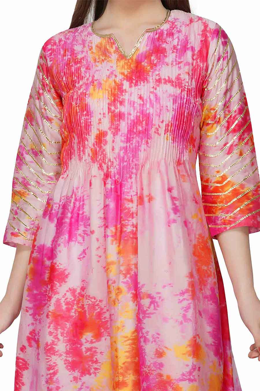 Marble Dyed Pink Pintuck Kurta