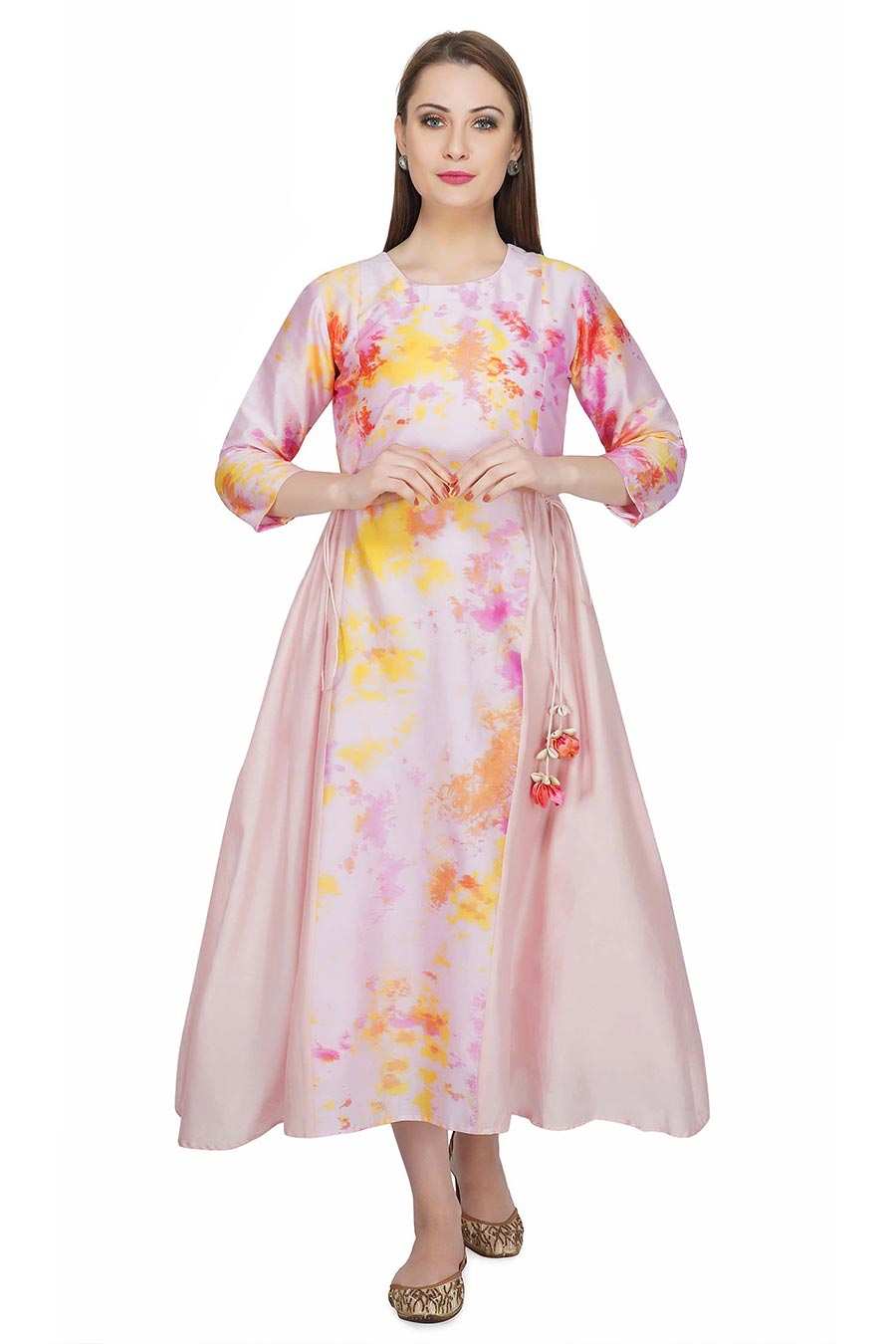 Marble Dyed Pink Panel Dress