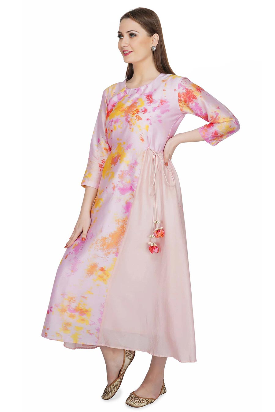 Marble Dyed Pink Panel Dress