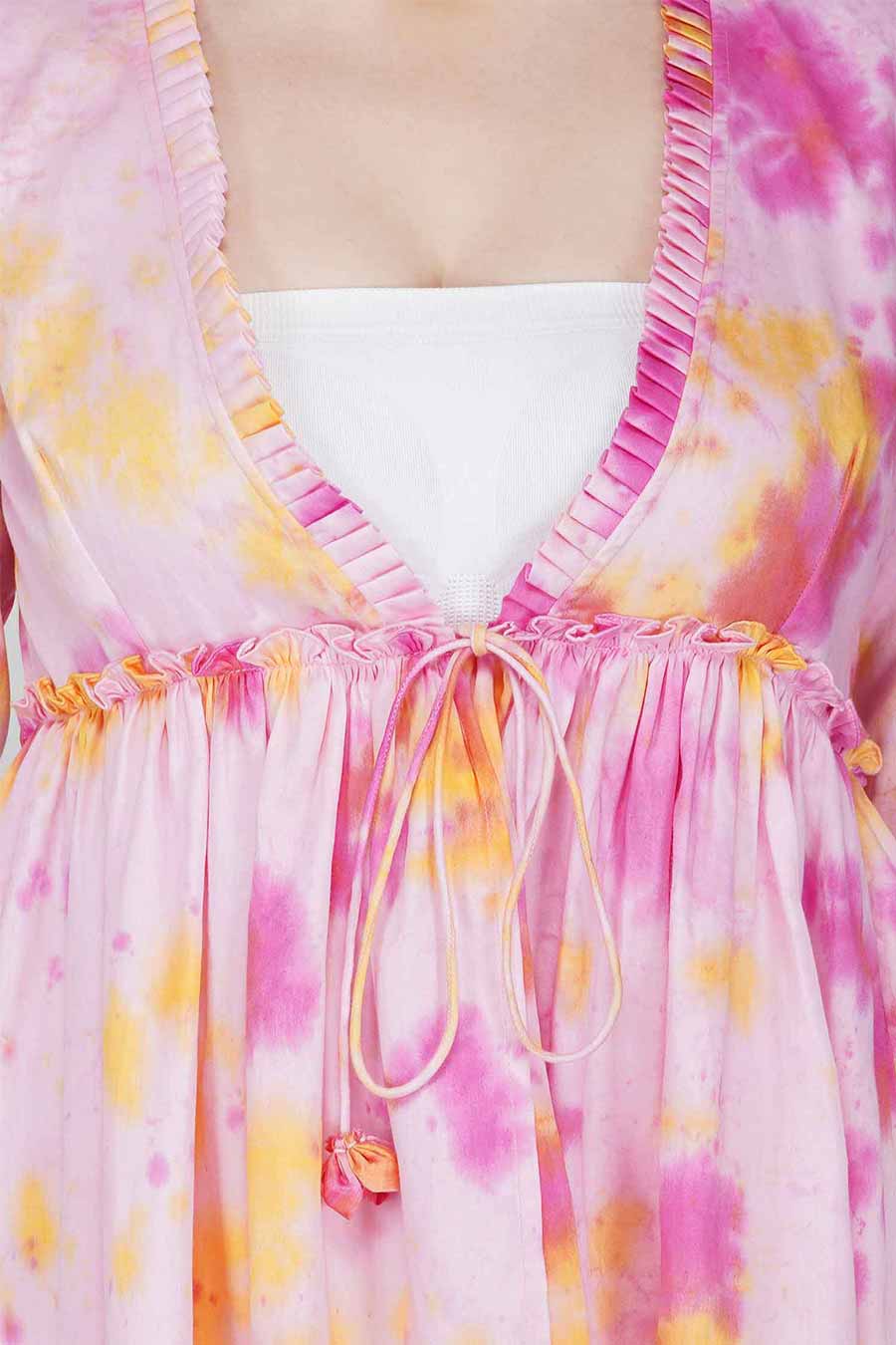 Marble Dyed Pink Pleated Top