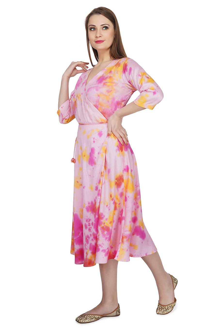 Marble Dyed Pink Wrap Dress