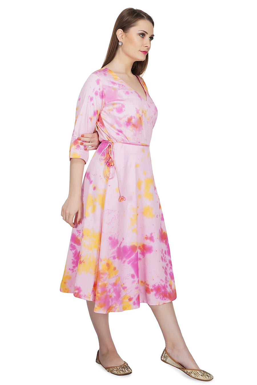 Marble Dyed Pink Wrap Dress