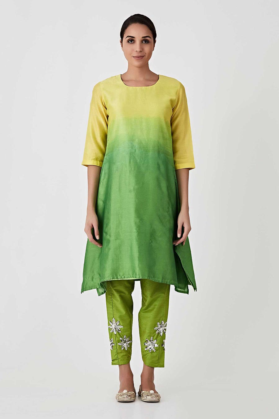 Yellow & Green Ombre Kurta Set (Set of 3)