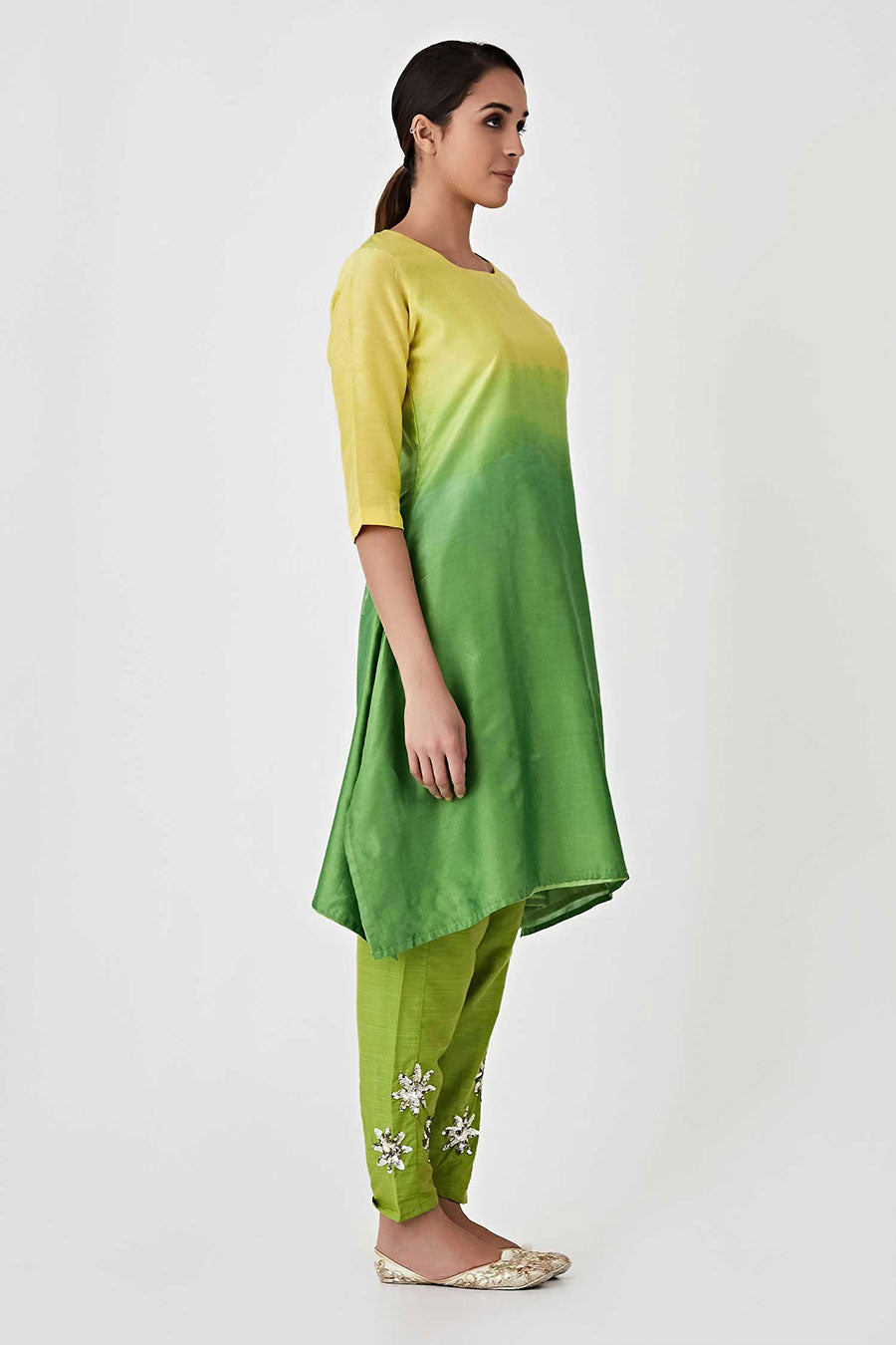 Yellow & Green Ombre Kurta Set (Set of 3)