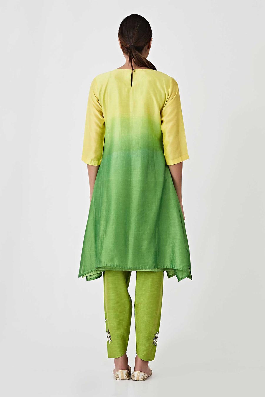 Yellow & Green Ombre Kurta Set (Set of 3)