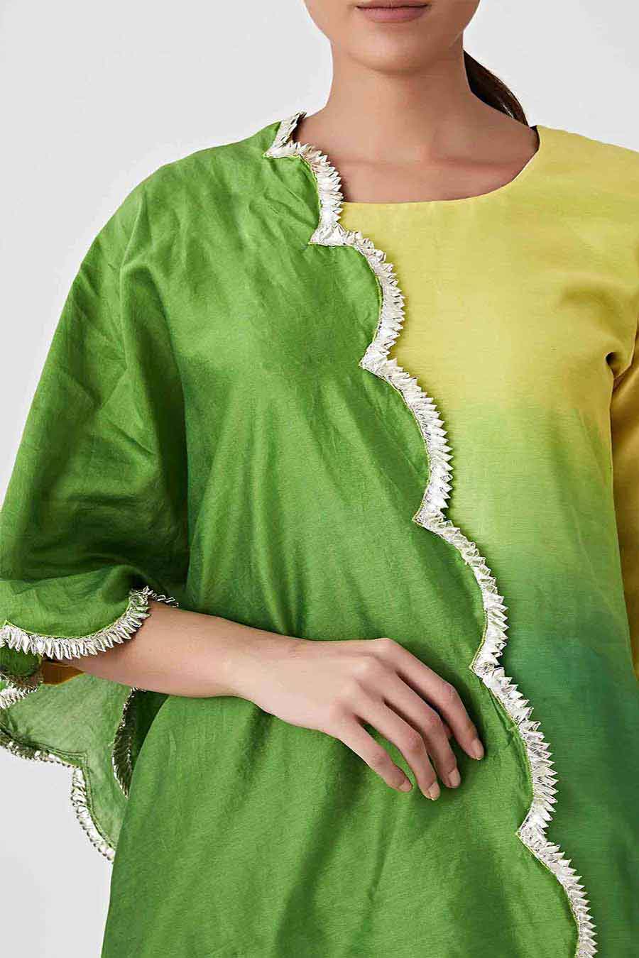 Yellow & Green Ombre Kurta Set (Set of 3)