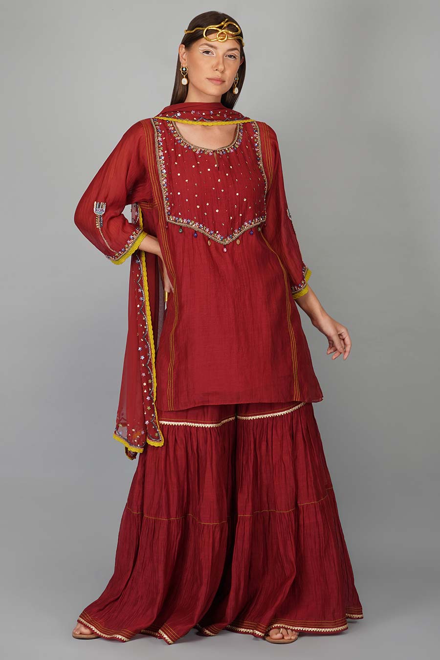 Maroon Flower Sequin Gharara Set