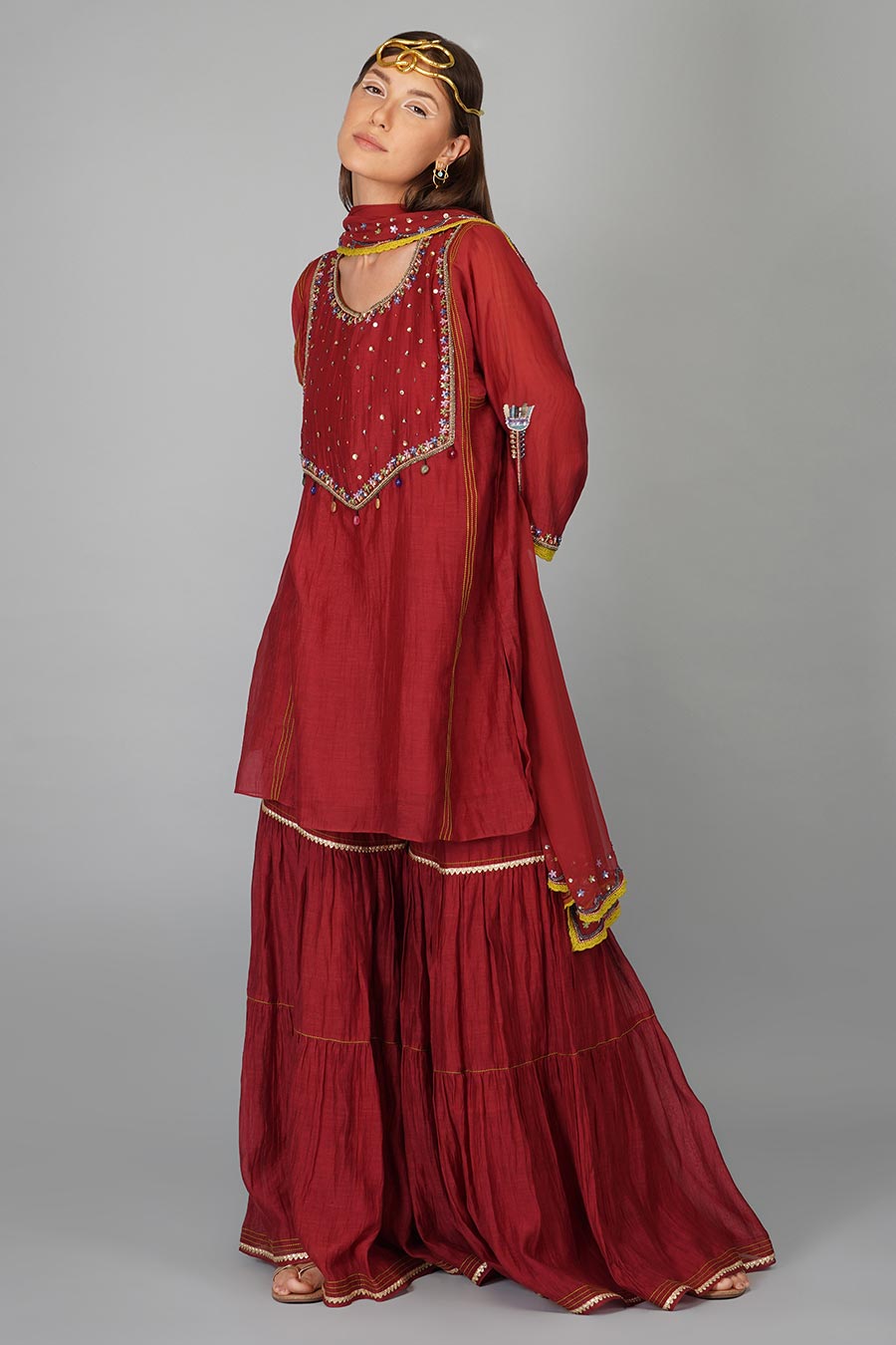 Maroon Flower Sequin Gharara Set