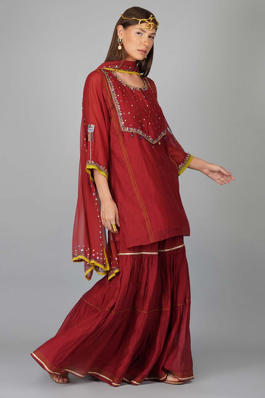 Maroon Flower Sequin Gharara Set