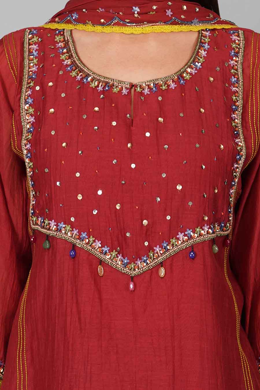 Maroon Flower Sequin Gharara Set