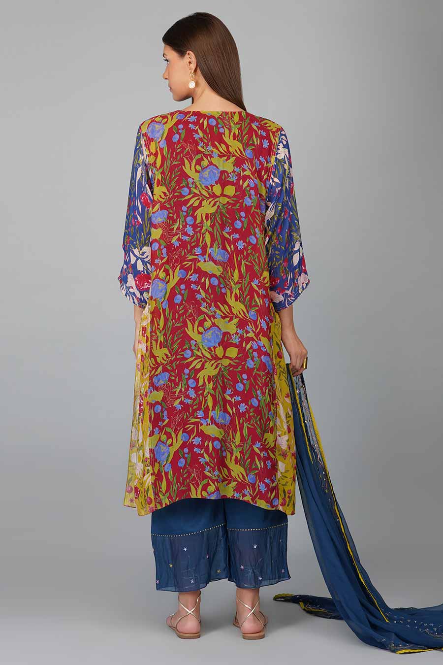 Flower Print Panelled Kurta Set