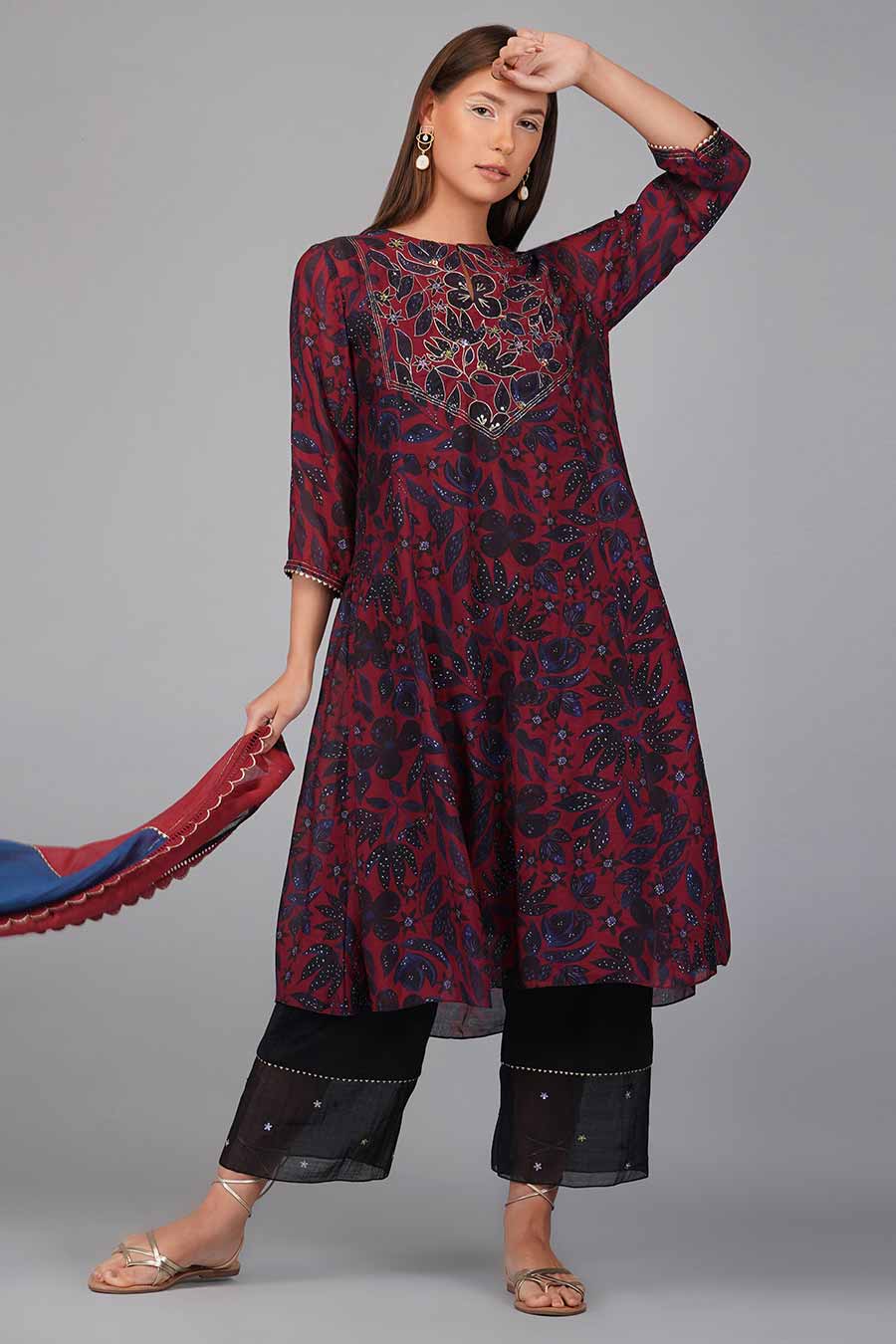 Flower Print A-Line Kurta Set